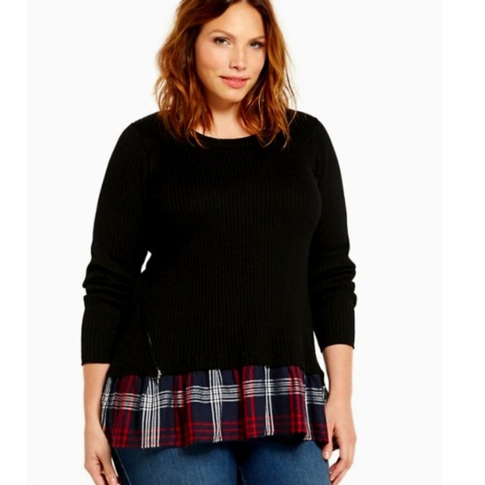 Torrid Ribbed Knit Plaid Twofer Sweater 3X